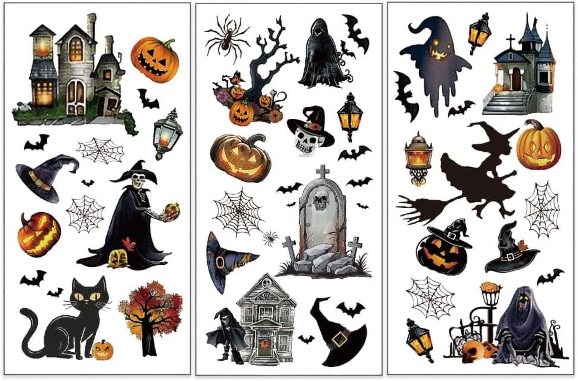 3pcs/Set Halloween Rub on Transfers for Furniture and Crafts 6x12 inch Pumpkin Skeleton Decor Transfer Stickers Witch Ghost Rub on Decals for Wood Furniture Scrapbooking Home Decorations